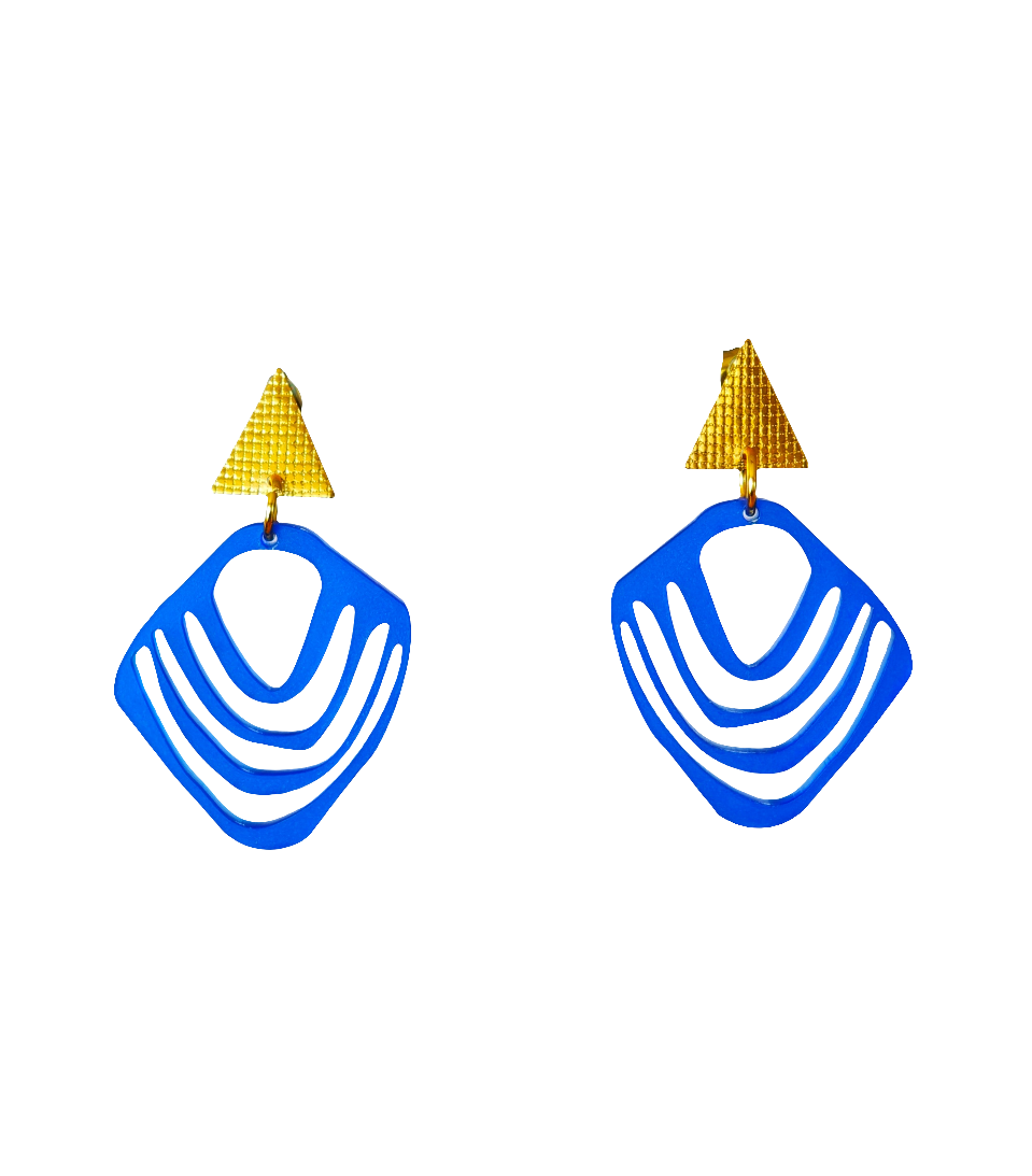 Königsraute – Königsblau Rauten-Ohrringe mit Golddreieck | Handgemachte Statement Ohrringe | ZIMI Jewelry
