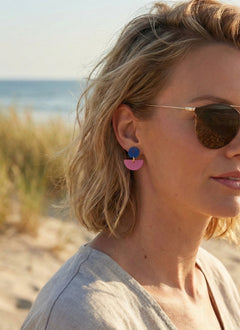 Geometrische Acryl Ohrringe Kreis & Halbkreis - pink – Handgemachte Statement Ohrringe | ZIMI Jewelry