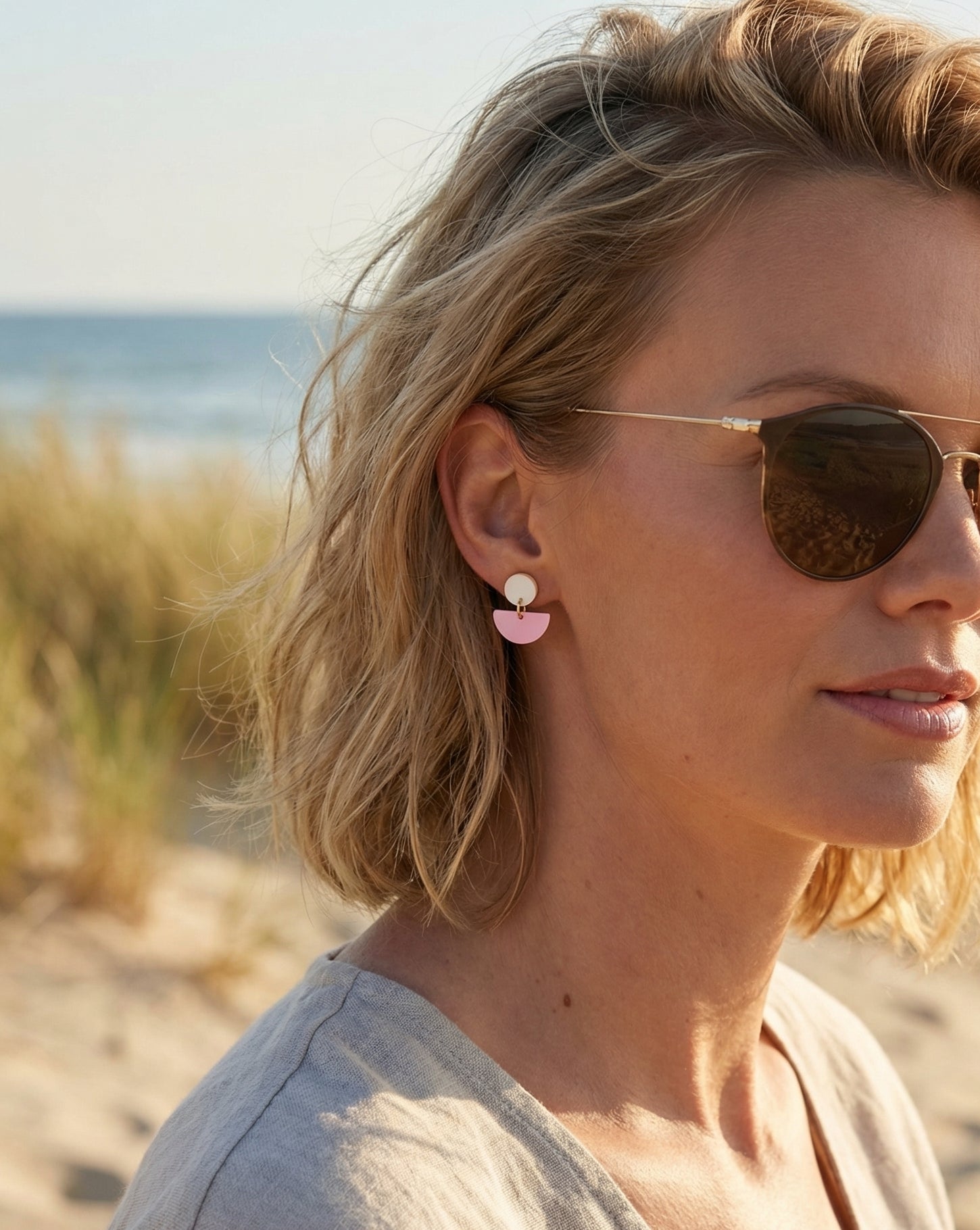 Kreismond – Geometrische Acryl Statement Ohrringe rosa handgemacht