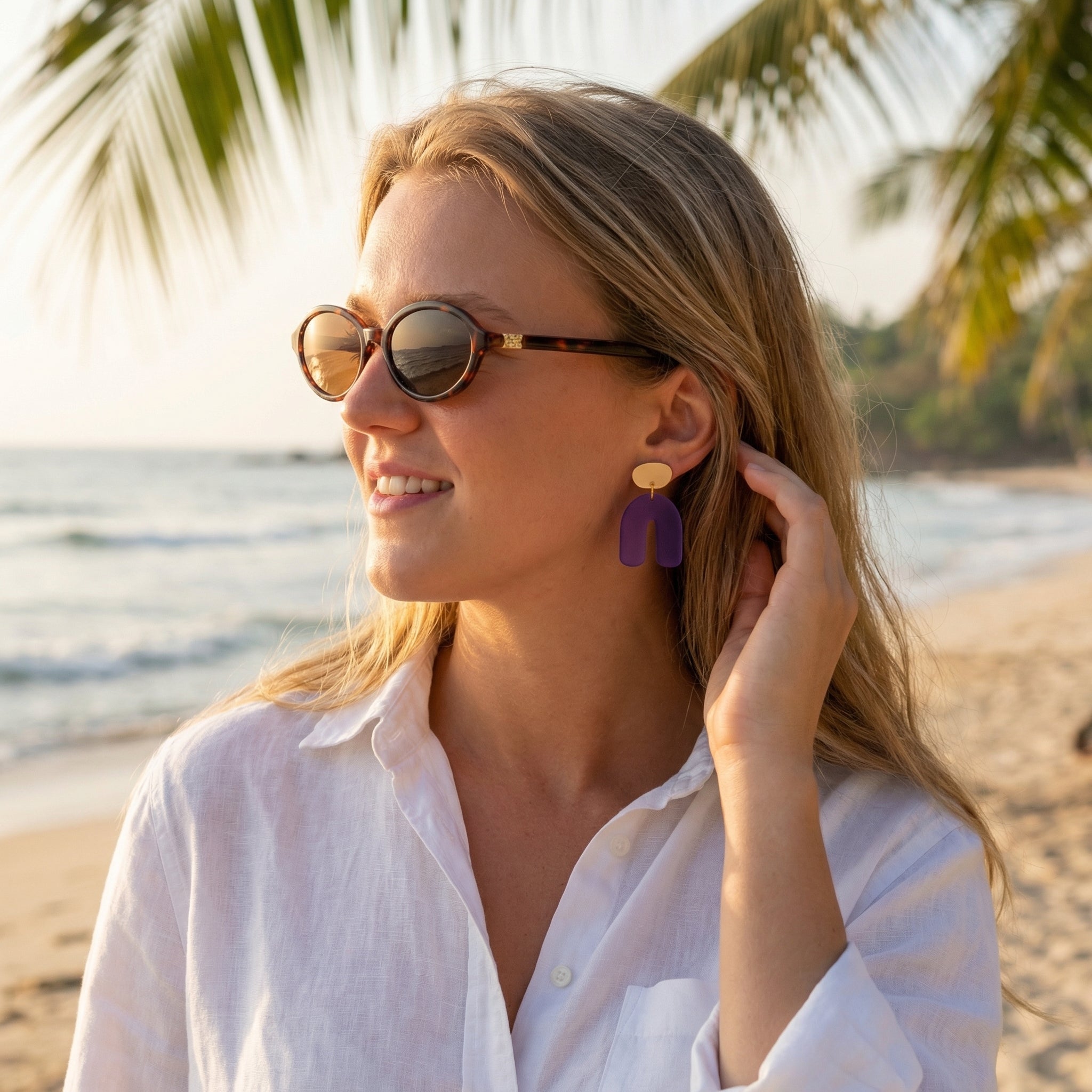 Fliederbogen – Geometrische Bogen-Ohrringe Flieder & Nude | Handgemachte Statement Ohrringe | ZIMI Jewelry