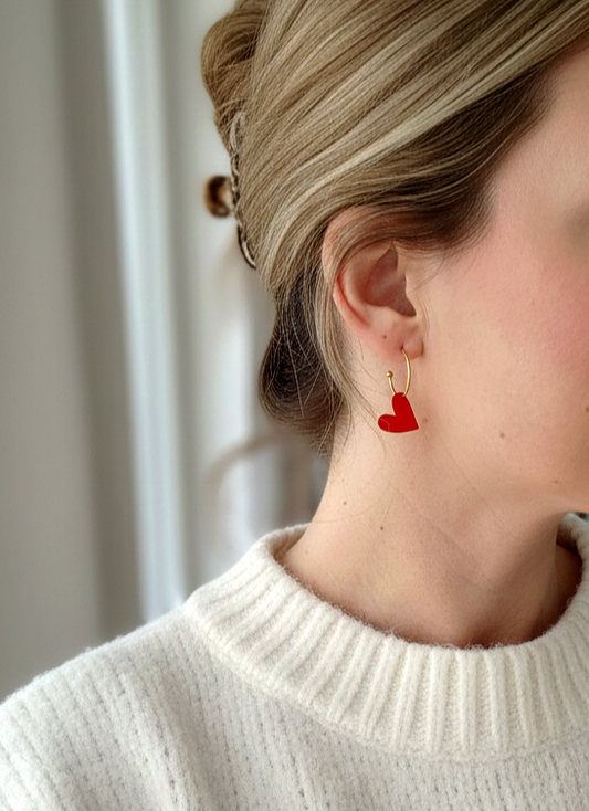 Herz Creolen – Roten Acryl Anhänger (wechselbare Herzen)