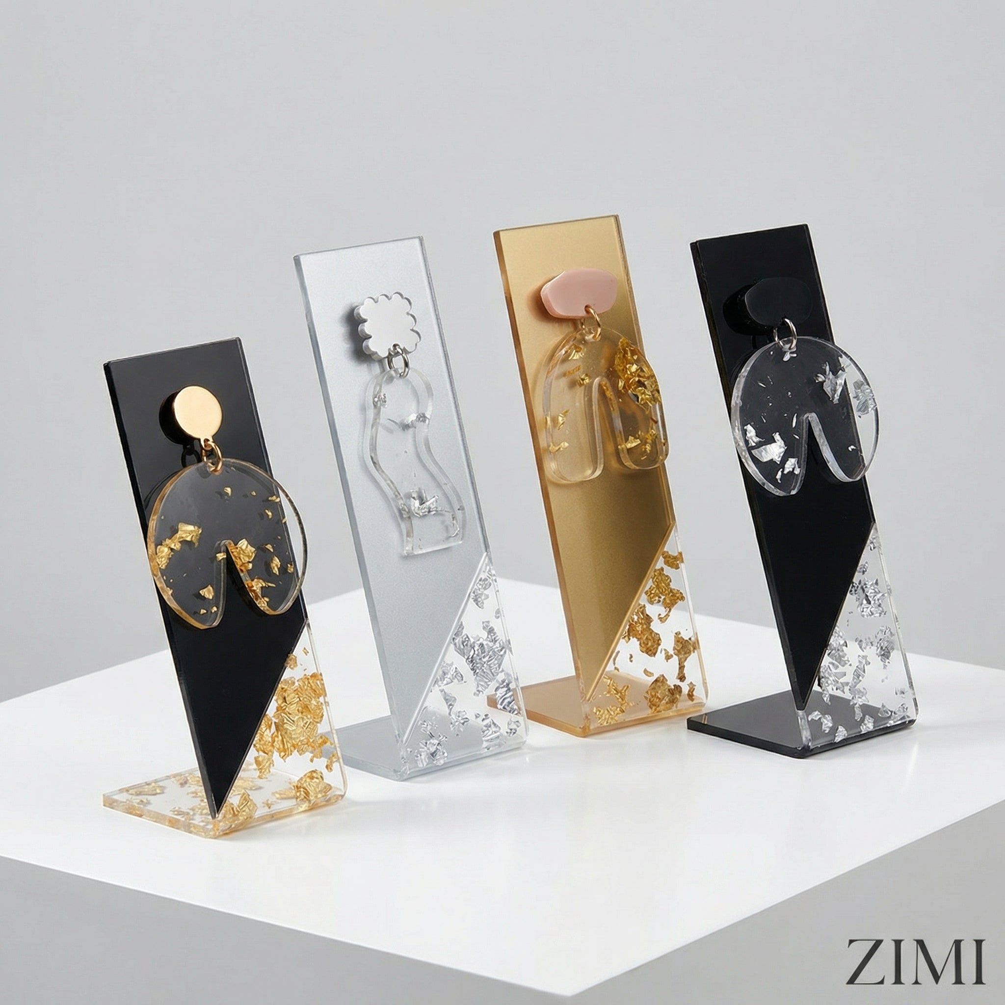 Acrylschmuck von ZIMI mit Blattgold und Blattsilber