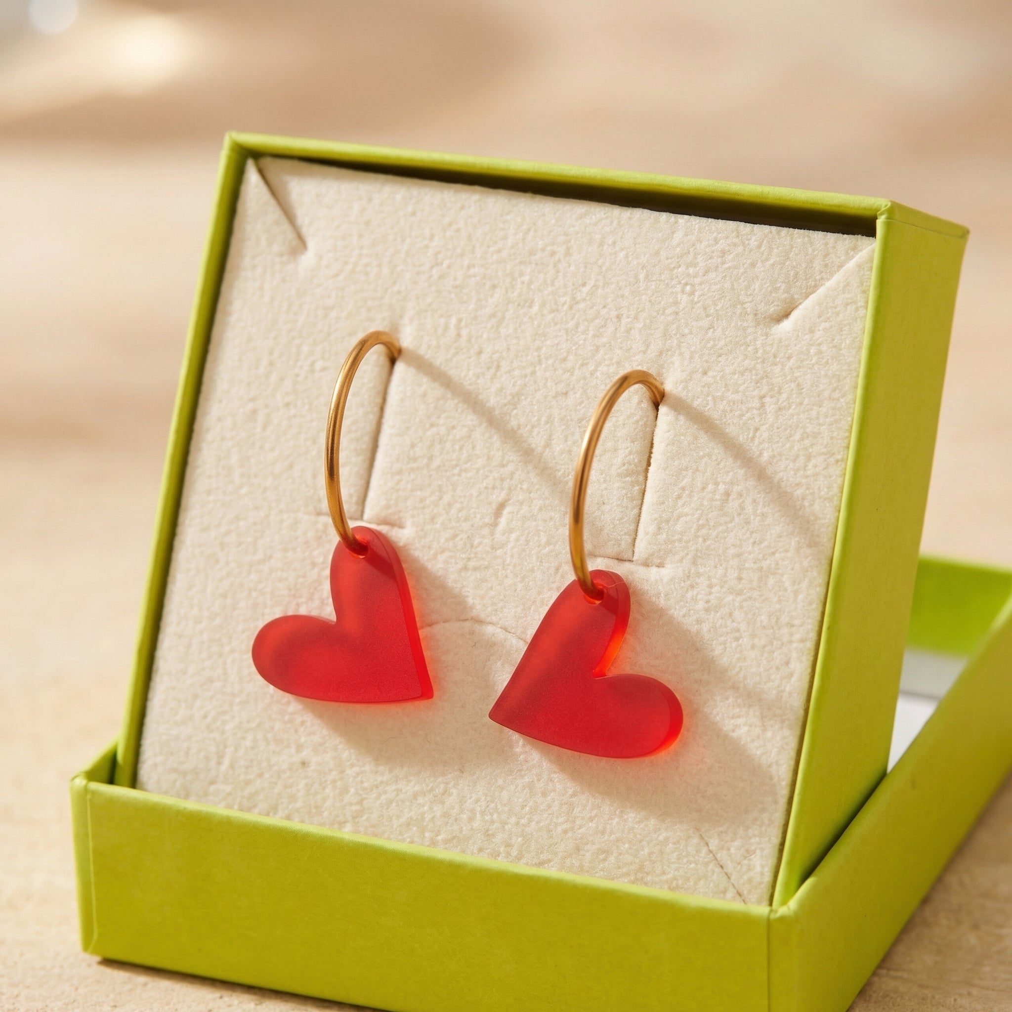 Herzcreole Feuerherz – 18k Gold Creole mit rotem Herzanhänger | Mix & Match | ZIMI Jewelry