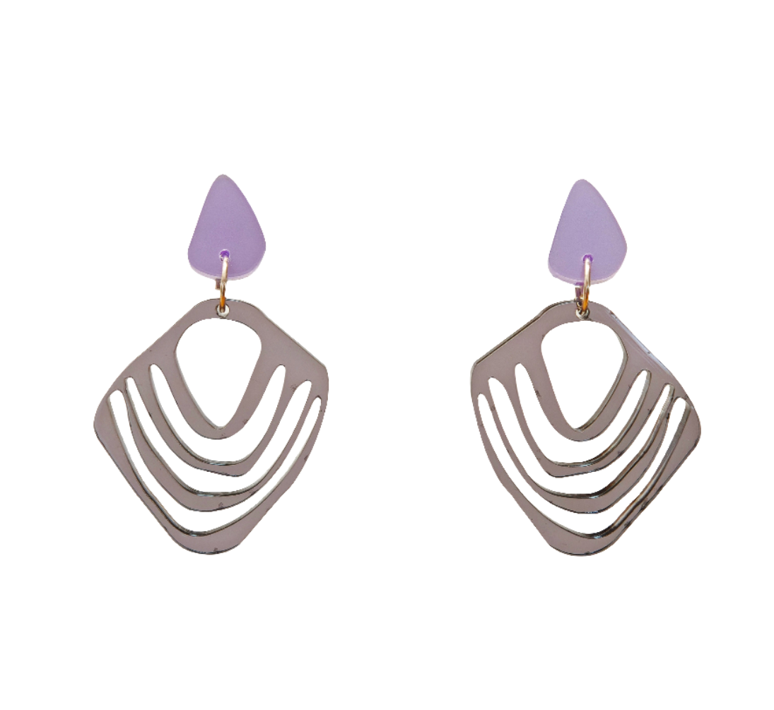 Silberraute – Transparente Acryl-Ohrringe silbergrau lila | Handgemachte Statement Ohrringe | ZIMI Jewelry