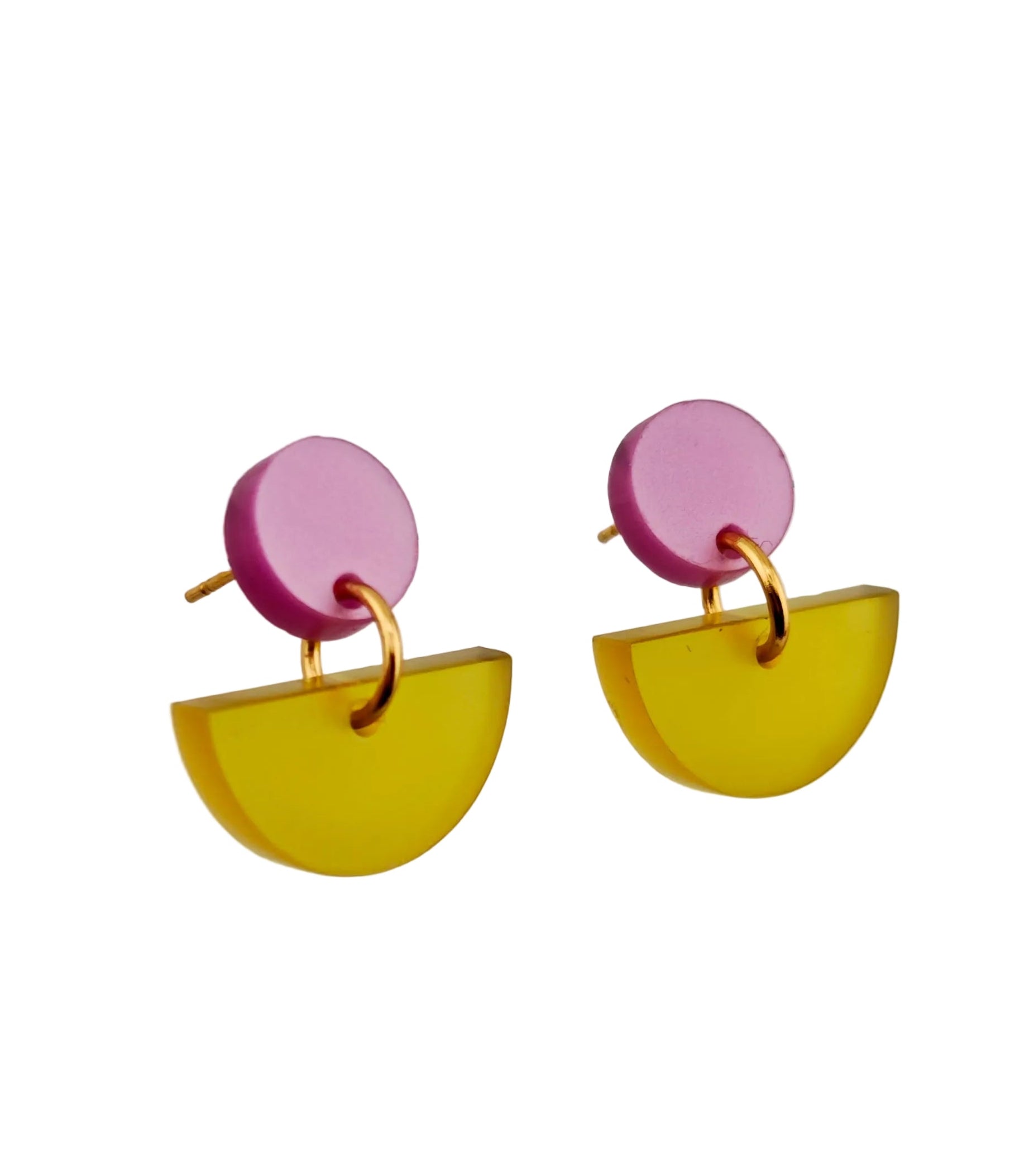 Kreismond Sommer – Geometrische Acryl Ohrringe Rosa & Gelb | Handgemachte Statement Ohrringe | ZIMI Jewelry