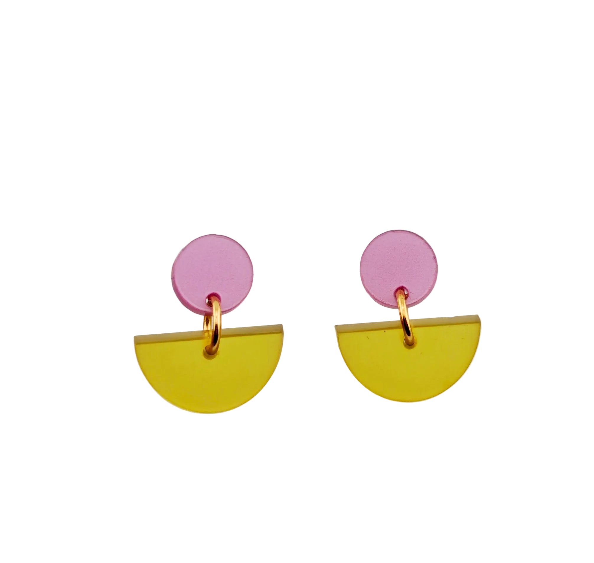 Kreismond Sommer – Geometrische Acryl Ohrringe Rosa & Gelb | Handgemachte Statement Ohrringe | ZIMI Jewelry