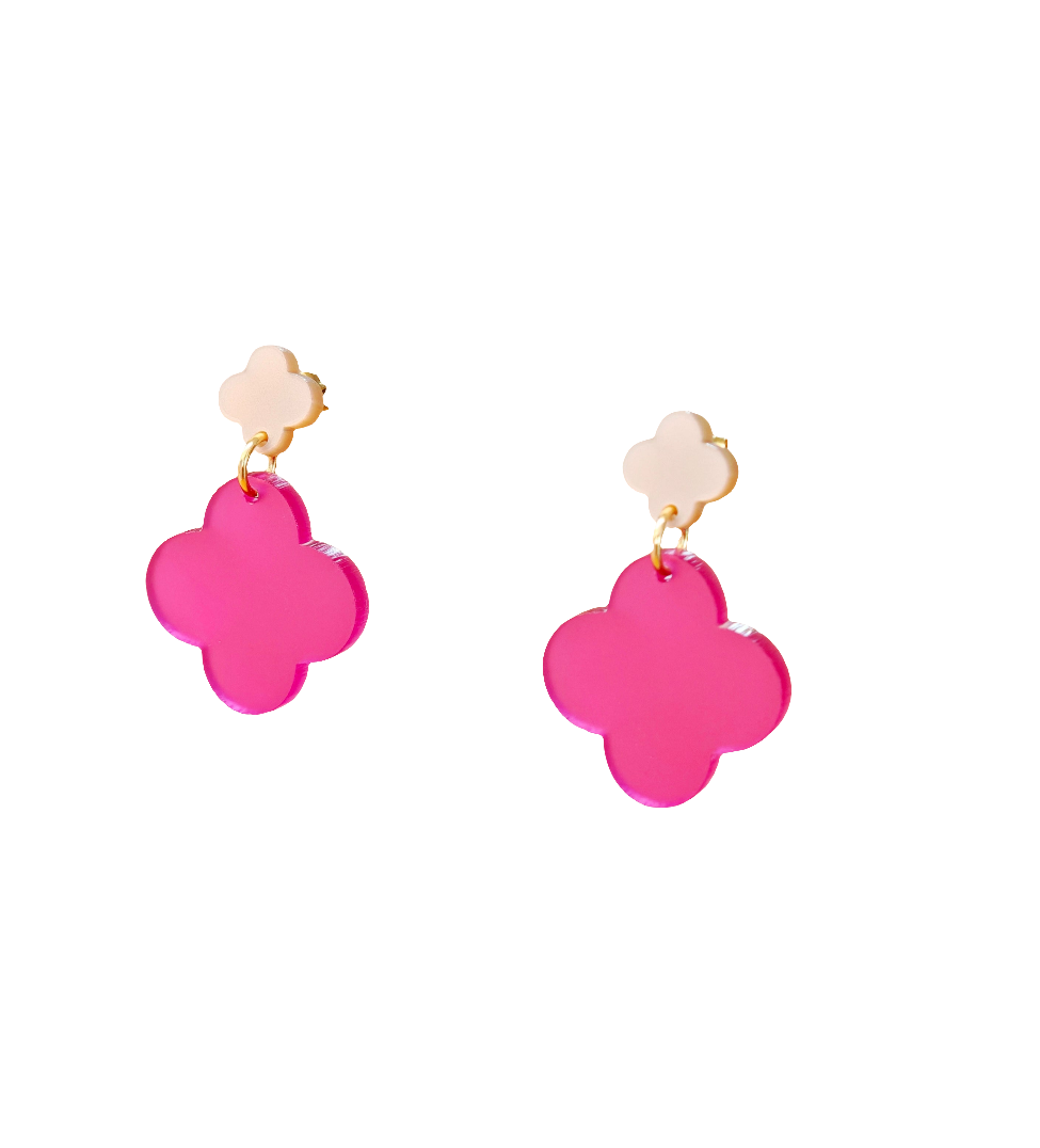 Neonklee – Kleeblatt-Ohrringe in Pink | Handgemachte Statement Ohrringe | ZIMI Jewelry