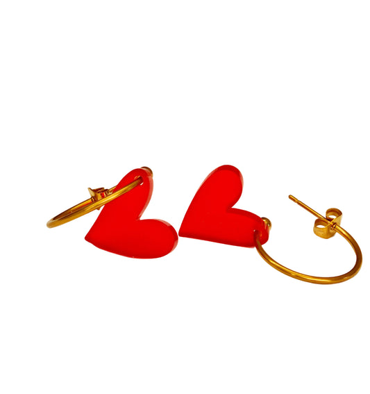 Herz Creolen – Roten Acryl Anhänger (wechselbare Herzen)