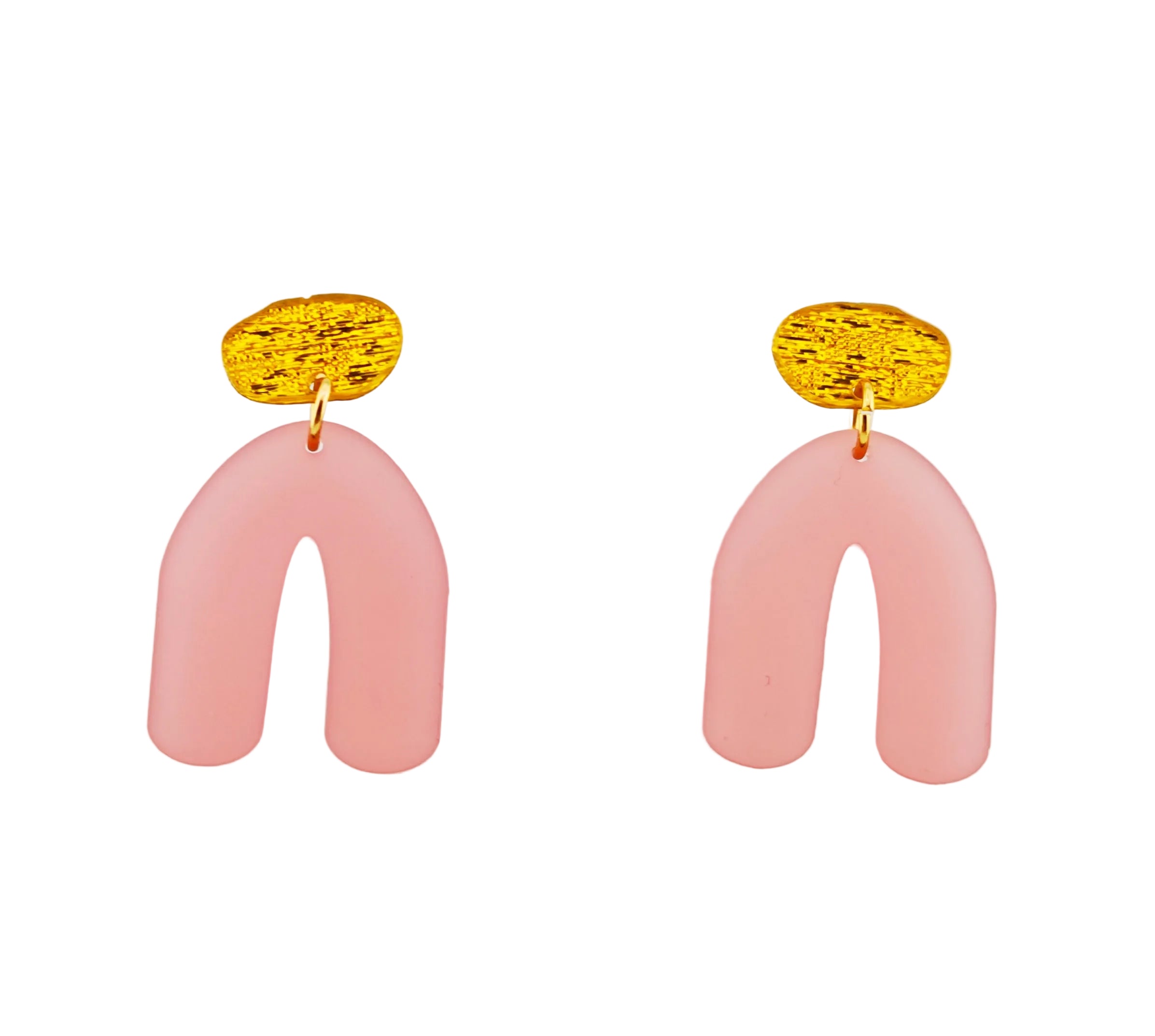 Puderbogen – Puderrosa Bogen-Ohrringe satiniert | Goldglitter-Stecker | Handgemachte Statement Ohrringe | ZIMI Jewelry