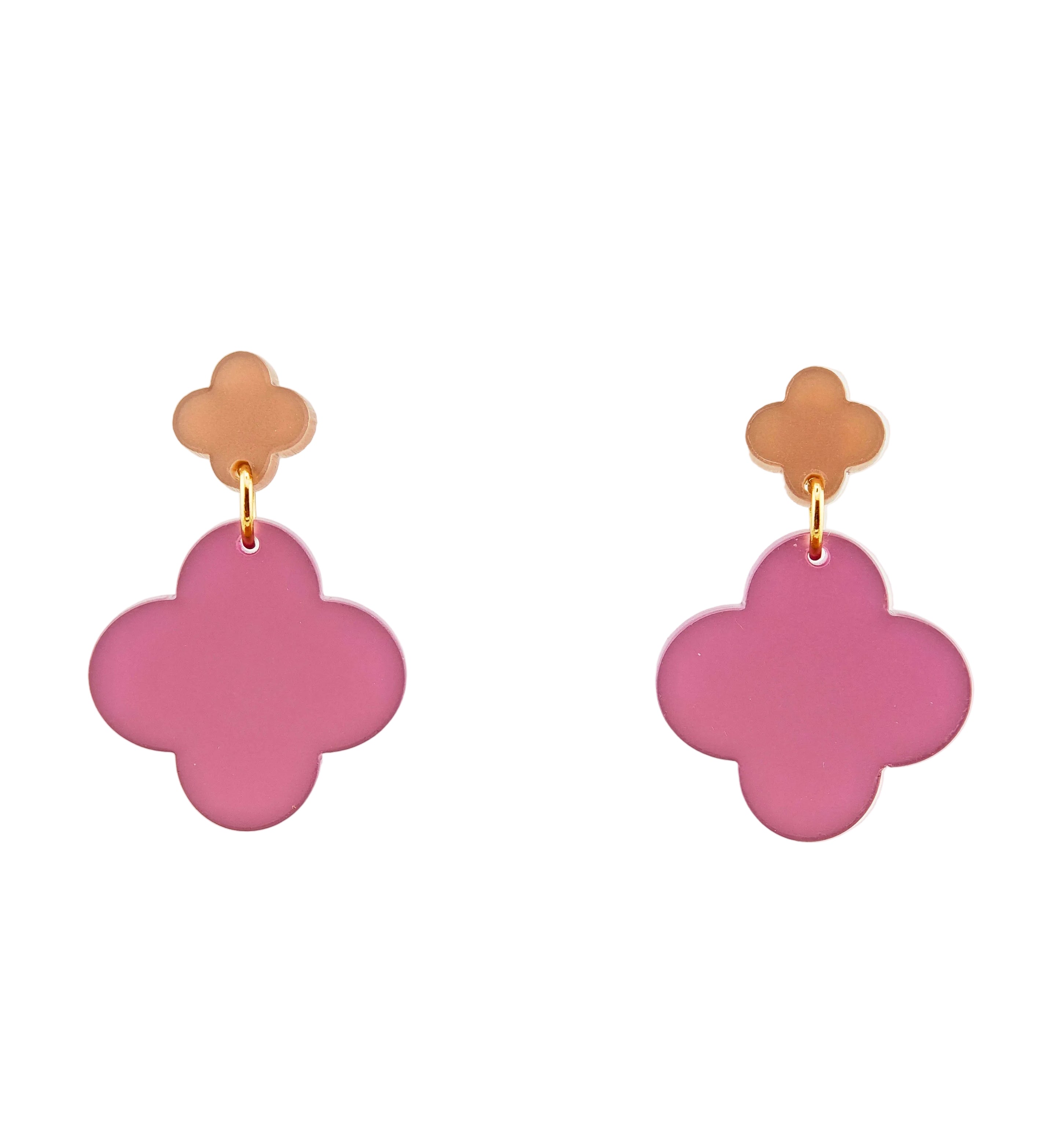 Rosenklee – Kleeblatt-Ohrringe Mauve Nude Gold | Handgemachte Statement Ohrringe | ZIMI Jewelry