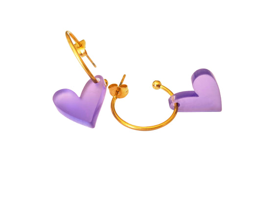Herz Creolen – Lila Acryl Anhänger (wechselbare Herzen)