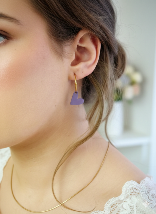 Herz Creolen – Lila Acryl Anhänger (wechselbare Herzen)