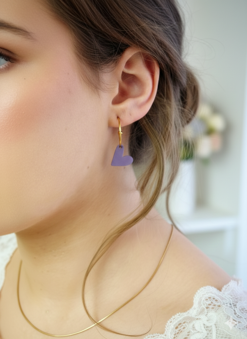 Herz Creolen – Lila Acryl Anhänger (wechselbare Herzen)