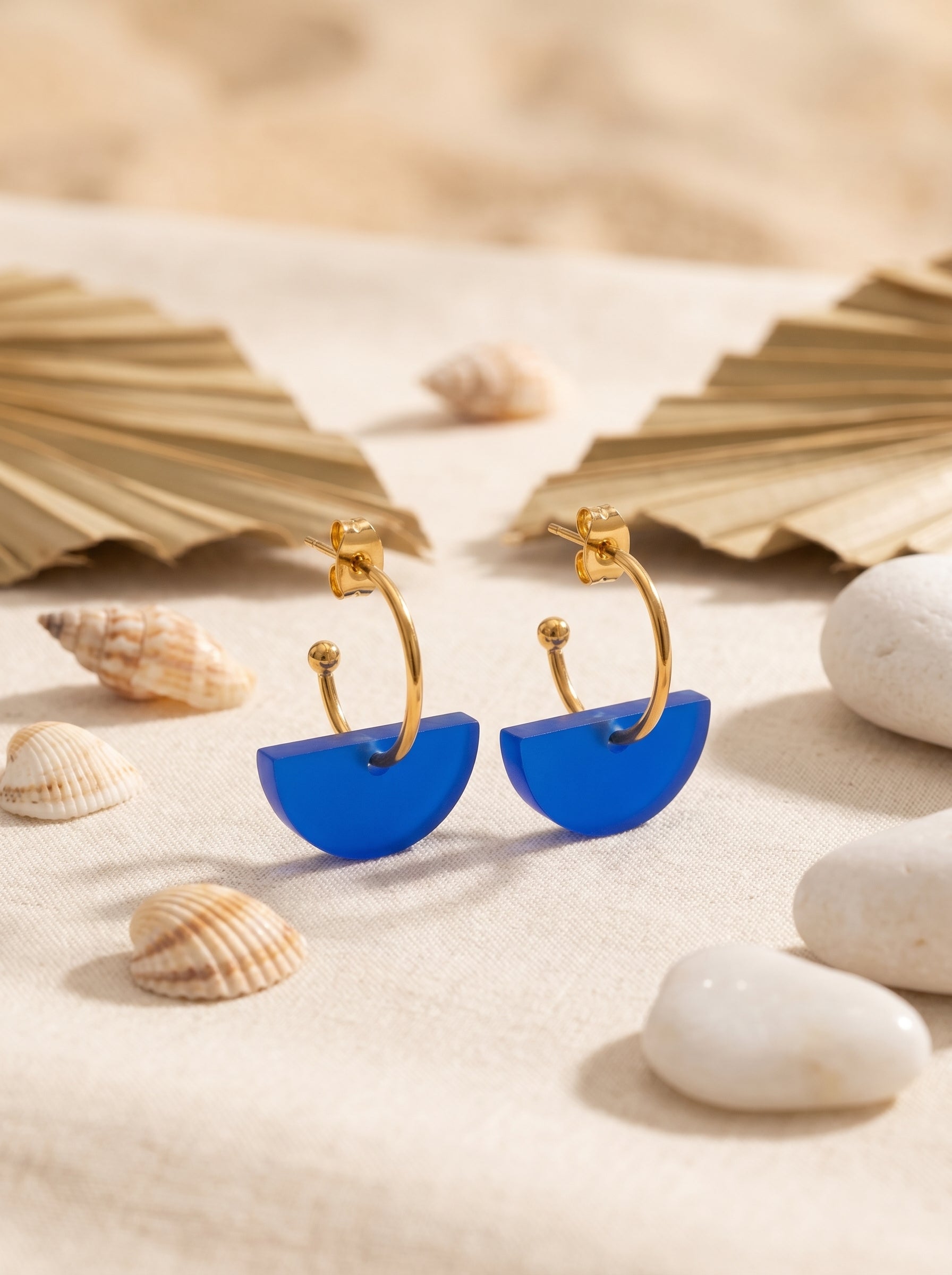 Wechselcreole Halbmond Royalblau | Mix & Match Ohrringe Edelstahl 18K vergoldet | Greencast Acryl handmade