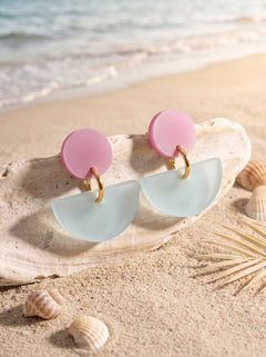 Ohrstecker Halbmond Rosa & Iceblau | Greencast Acryl Ohrringe | Öse vergoldet handmade