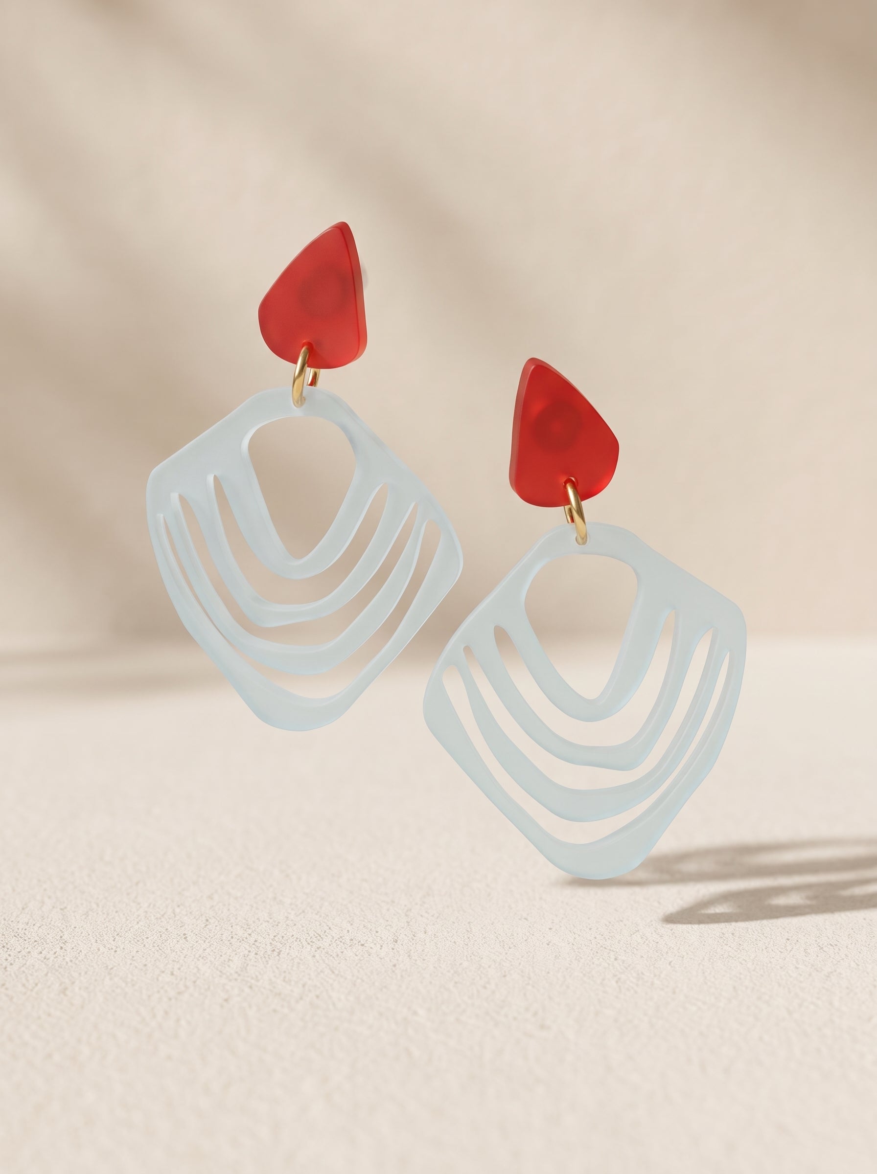Ohrhänger Muschel Rot & Iceblau | Greencast Acryl Ohrringe | Öse vergoldet handmade
