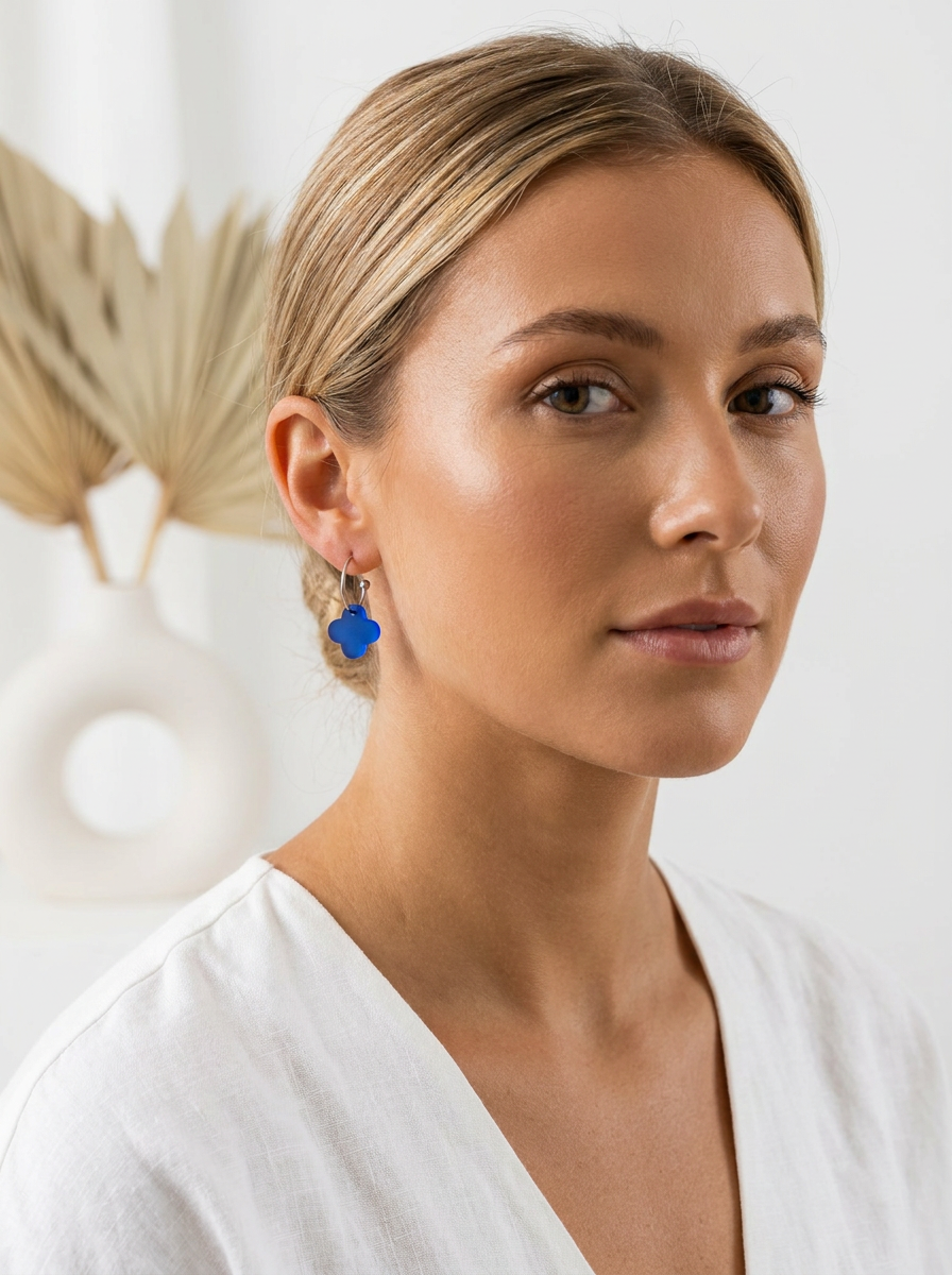 Wechselcreole Kleeblatt Royalblau | Mix & Match Ohrringe | Creole 18K vergoldet oder Silber | Greencast Acryl handmade