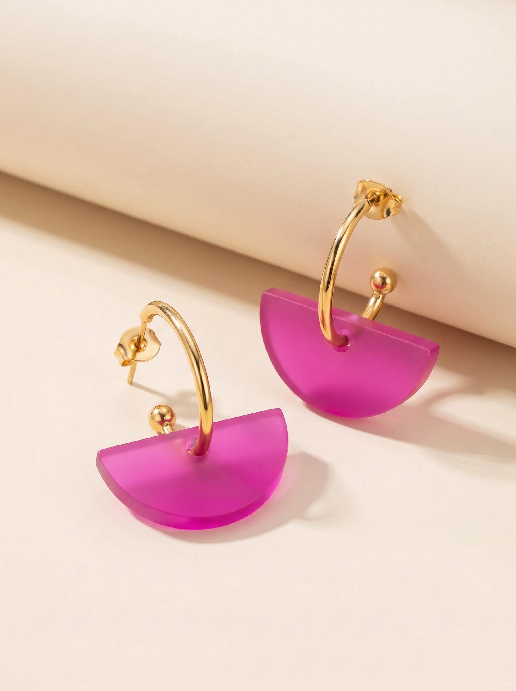 Wechselcreole Halbmond Pink | Mix & Match Ohrringe Edelstahl 18K vergoldet | Greencast Acryl handmade