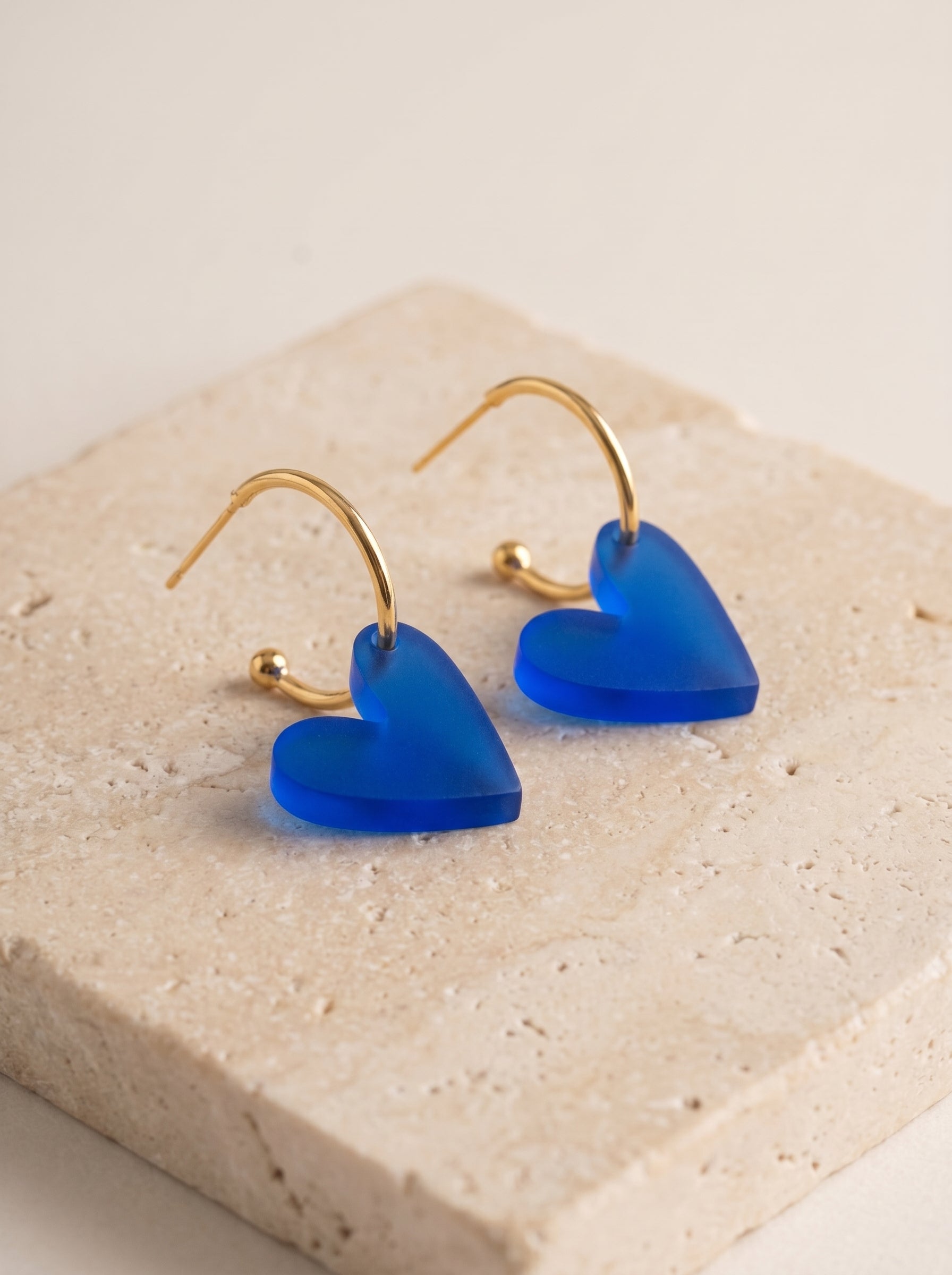 Wechselcreole Herz Blau | Mix & Match Ohrringe Edelstahl 18K vergoldet | Greencast Acryl handmade