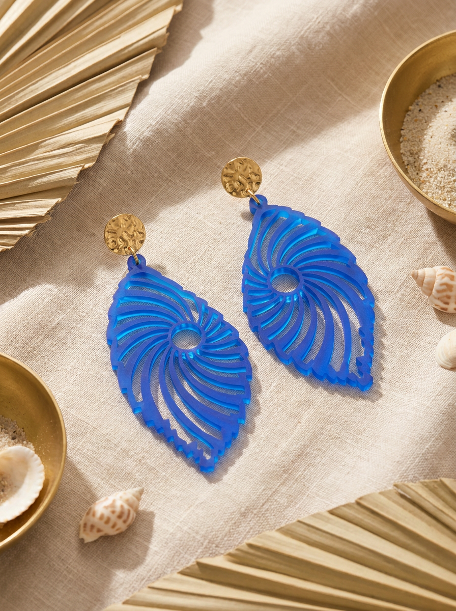 Statement-Ohrhänger Spirale Royalblau | große Ohrringe Edelstahl 18K vergoldet | Greencast Acryl handmade