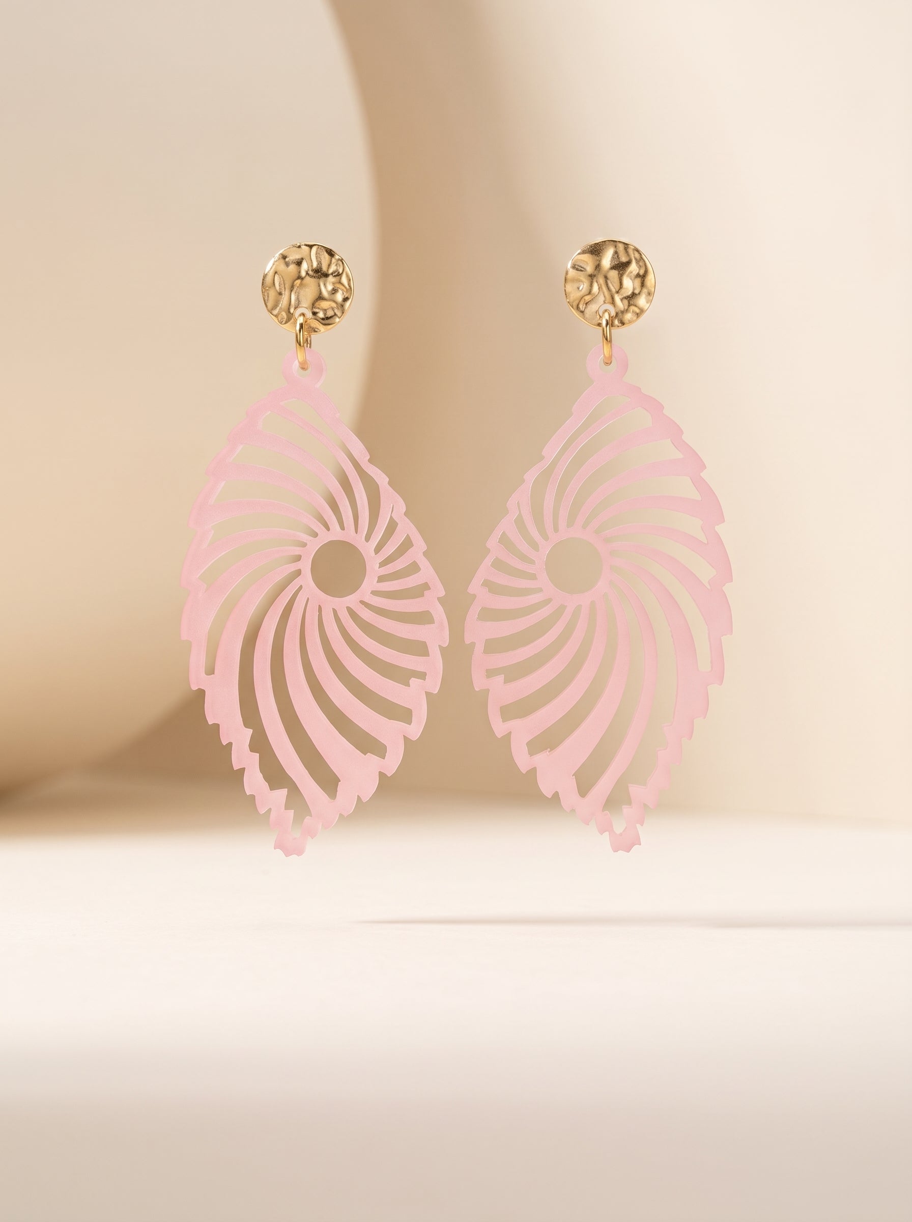 Statement-Ohrhänger Spirale Rosé | große Ohrringe Edelstahl 18K vergoldet | Greencast Acryl handmade