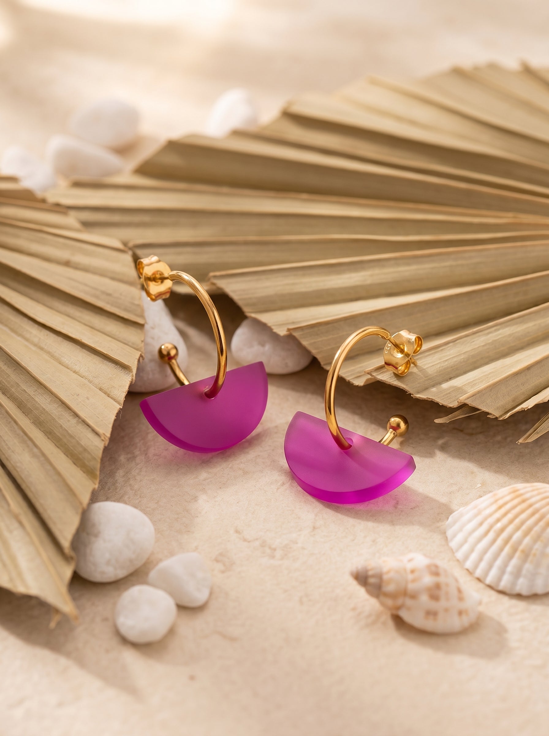 Wechselcreole Halbmond Pink | Mix & Match Ohrringe Edelstahl 18K vergoldet | Greencast Acryl handmade