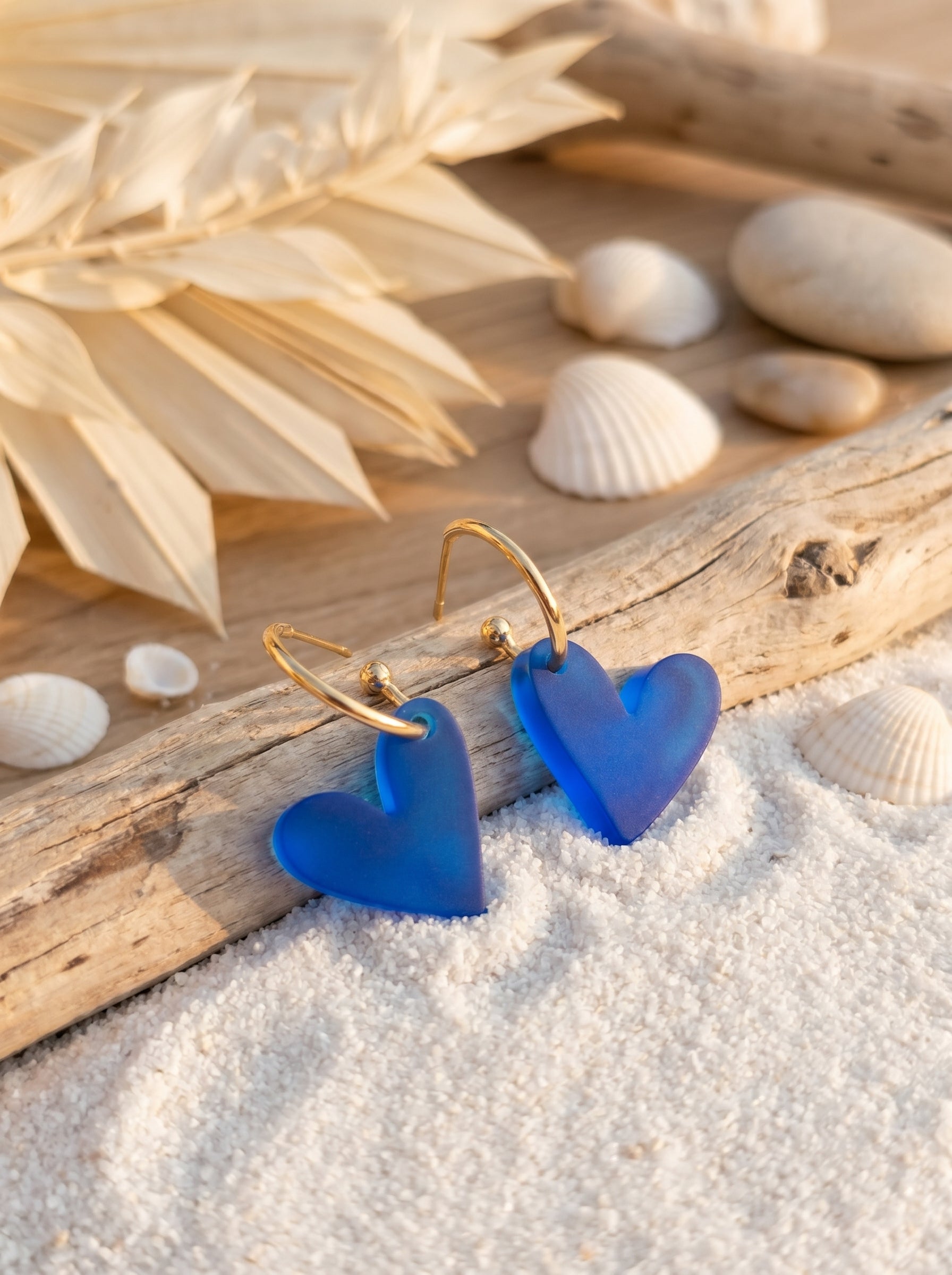 Wechselcreole Herz Blau | Mix & Match Ohrringe Edelstahl 18K vergoldet | Greencast Acryl handmade
